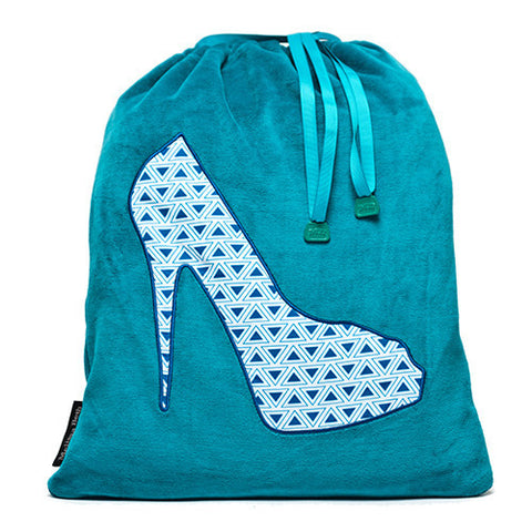 She-She Shoe Bag - Teal/Triangle Print